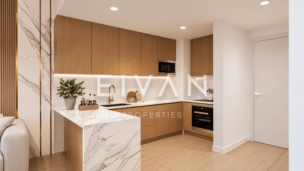 6 Warm Minimalist Kitchen with Marble Island. png