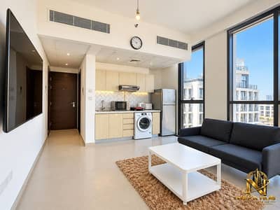 Studio for Sale in Dubai Production City (IMPZ), Dubai - Modern Studio with Kitchen and City View. png