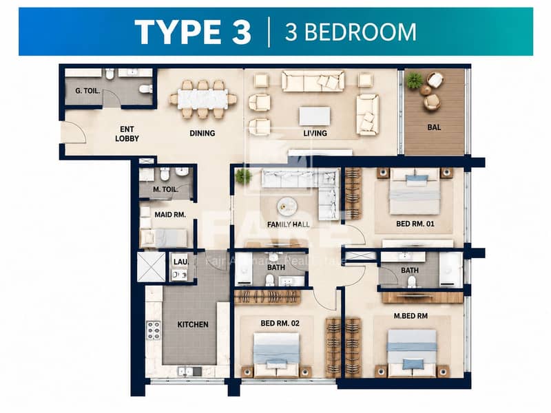 2 Type 3 Three-Bedroom Apartment Floor Plan. png