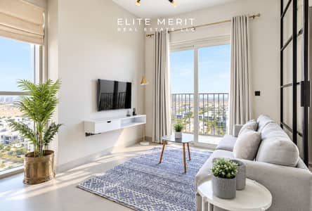 2 Bedroom Apartment for Rent in Dubai Hills Estate, Dubai - Sunlit Scandinavian Living Room. png