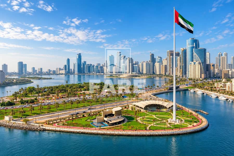 5 UAE Flag Over Waterfront Skyline. png