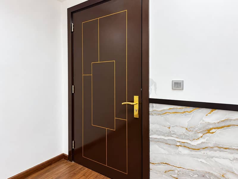 16 Modern Brown Door with Gold Geometric Inlay. png