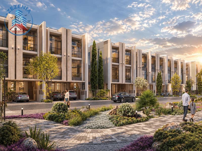 3 Golden Hour Modern Townhouse Courtyard. png