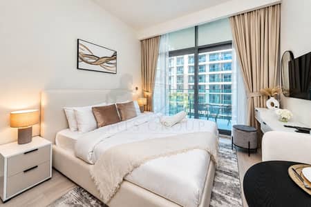 Studio for Rent in Meydan, Dubai - Bright Minimalist Bedroom Retreat. png