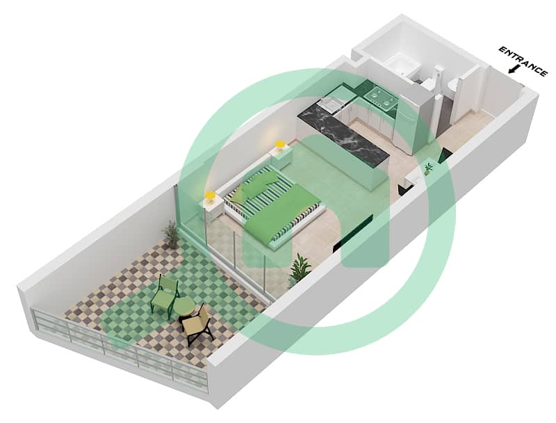 Binghatti Views - Plano de planta de Estudio Apartamento Tipo/unidad 03 / UNIT 15 FLOOR 2 interactive3D