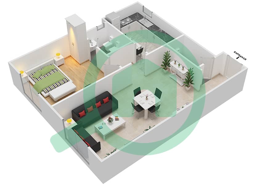 Al Nada Tower - 1 Bedroom Apartment Unit 8 Floor plan interactive3D