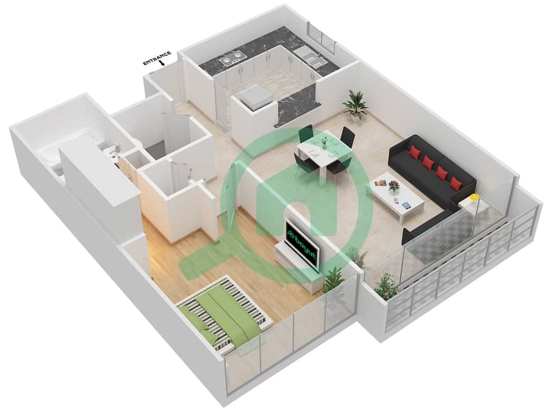 Areej Apartments - 1 Bedroom Apartment Type C Floor plan interactive3D