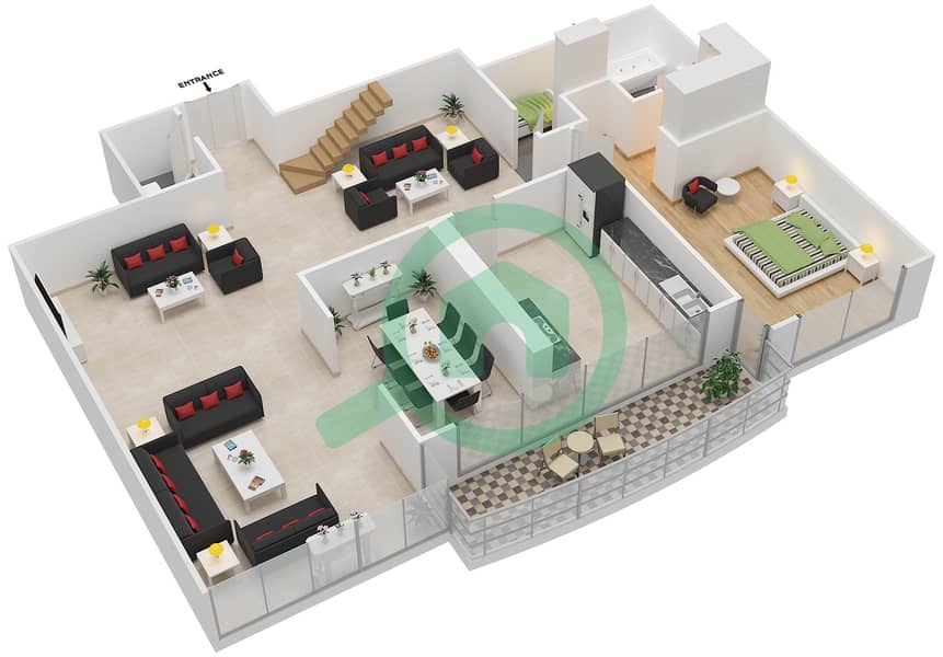 Тауэр Аль Анвар - Апартамент 5 Cпальни планировка Тип 2 DUPLEX Lower Floor interactive3D