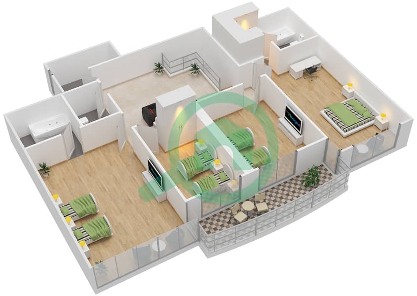Тауэр Аль Анвар - Апартамент 5 Cпальни планировка Тип 2 DUPLEX Upper Floor interactive3D