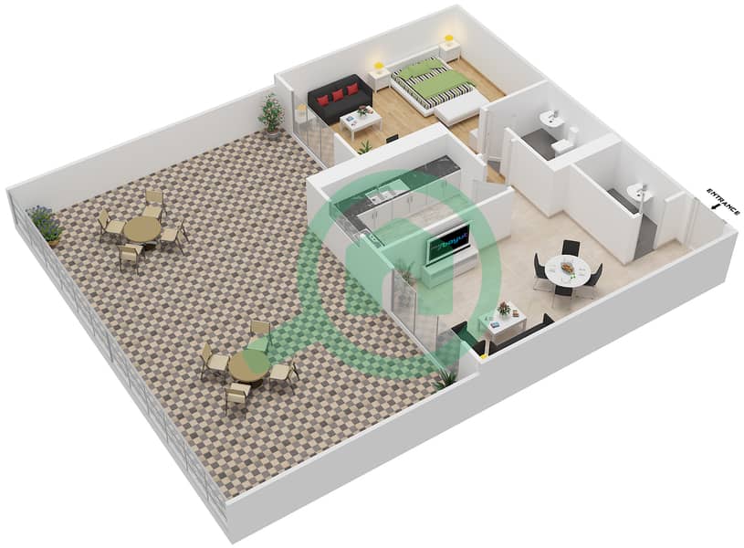 Аджман Перл Тауэрс - Апартамент 1 Спальня планировка Единица измерения 1,5 interactive3D