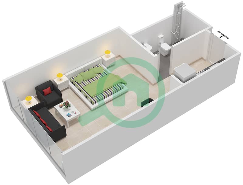 Areej Apartments - Studio Apartment Type C Floor plan interactive3D