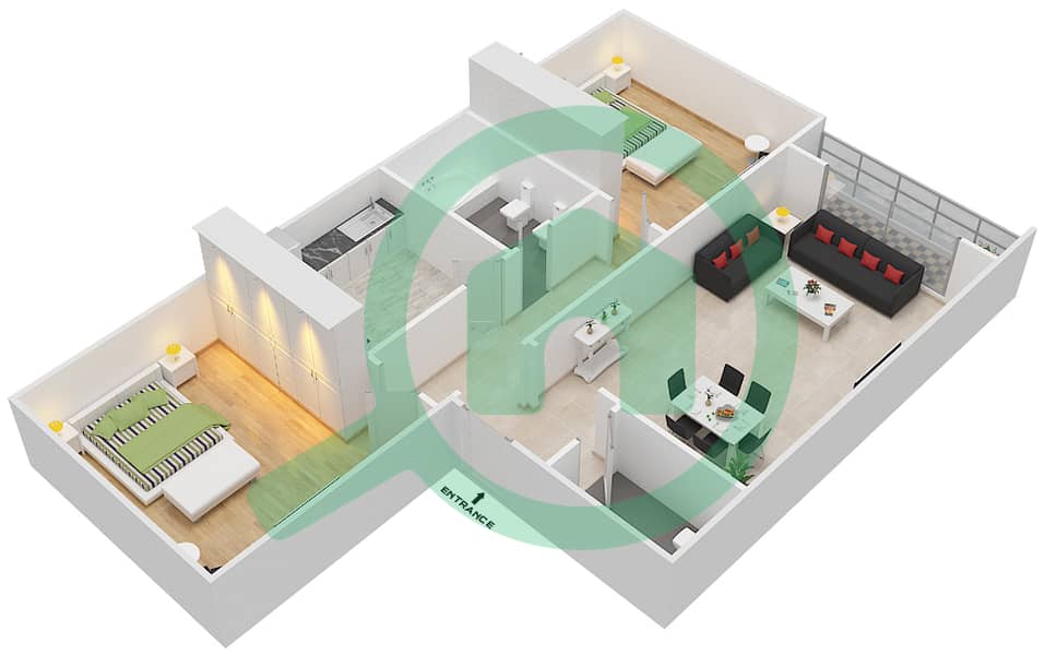 日光大厦 - 2 卧室公寓单位7戶型图 interactive3D