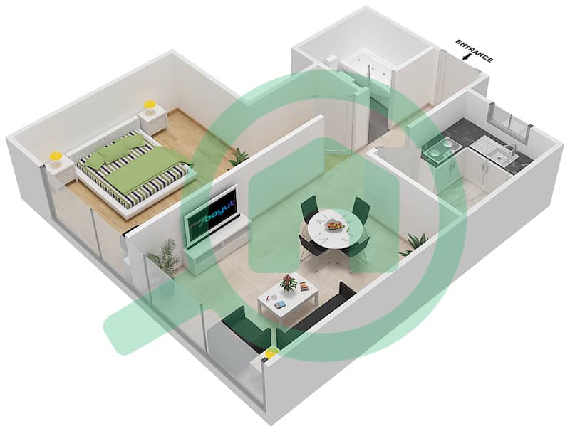 Джасмин Тауэрс - Апартамент 1 Спальня планировка Единица измерения 1 interactive3D