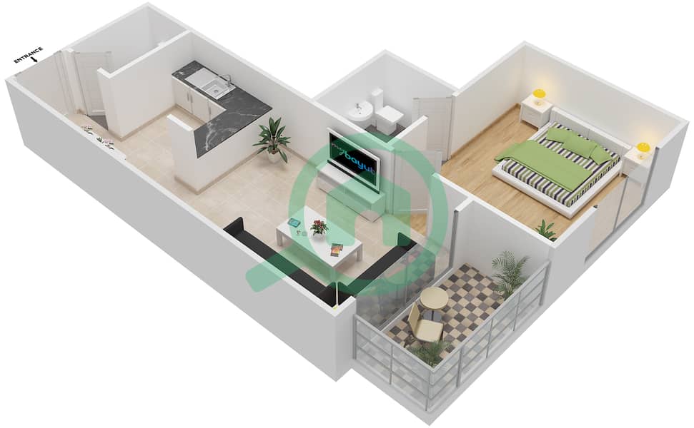 المخططات الطابقية لتصميم النموذج A7 شقة 1 غرفة نوم - شابال ذا هارموني interactive3D