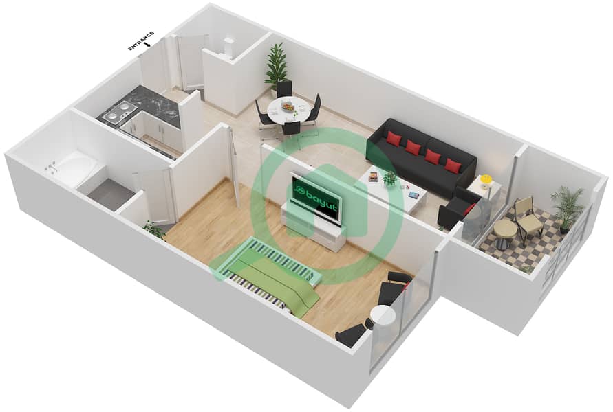 查帕尔和谐大厦 - 1 卧室公寓类型A5戶型图 interactive3D