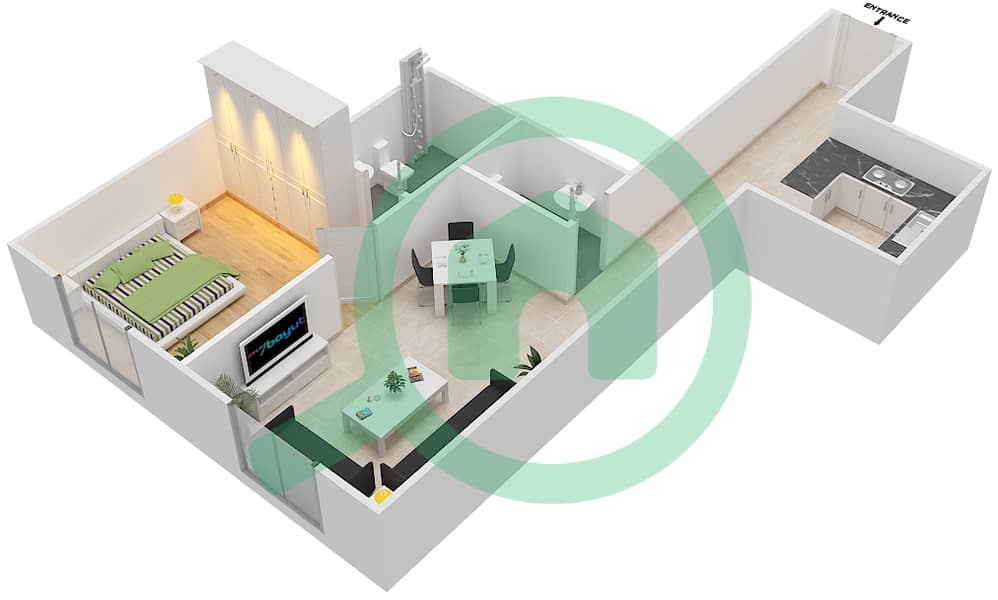 المخططات الطابقية لتصميم النموذج C5 شقة 1 غرفة نوم - بارادايس ليك B5 interactive3D