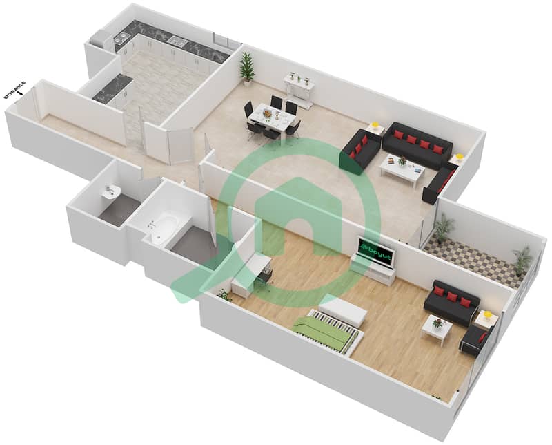 Al Noor Tower Sharjah - 1 Bedroom Apartment Type 5 Floor plan interactive3D