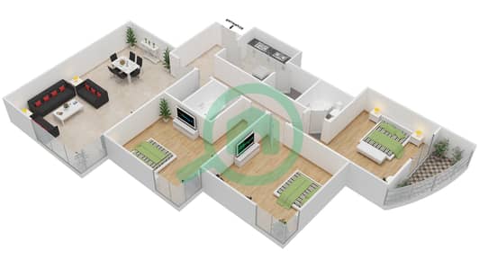 المخططات الطابقية لتصميم النموذج A شقة 3 غرف نوم - برج فالكون A1