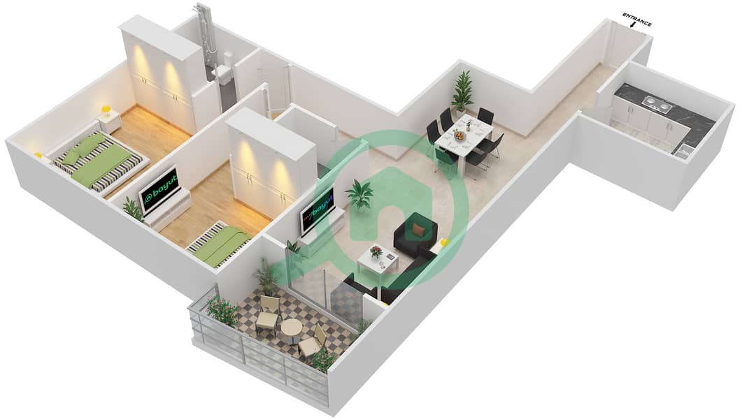 Lilies Tower - 2 Bedroom Apartment Unit 13 Floor plan interactive3D