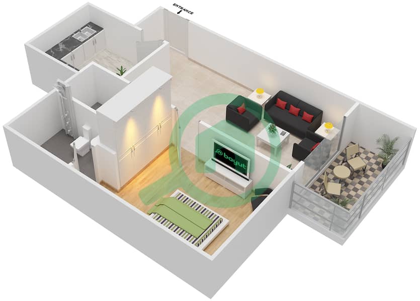 Lilies Tower - 1 Bedroom Apartment Unit 16 Floor plan interactive3D
