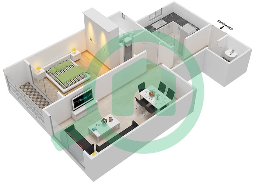 Стайл Тауэр - Апартамент 1 Спальня планировка Тип A interactive3D