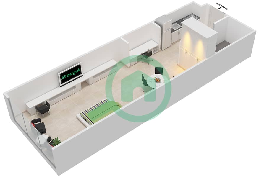 Ajman One Towers - Studio Apartment Type A,B Floor plan interactive3D