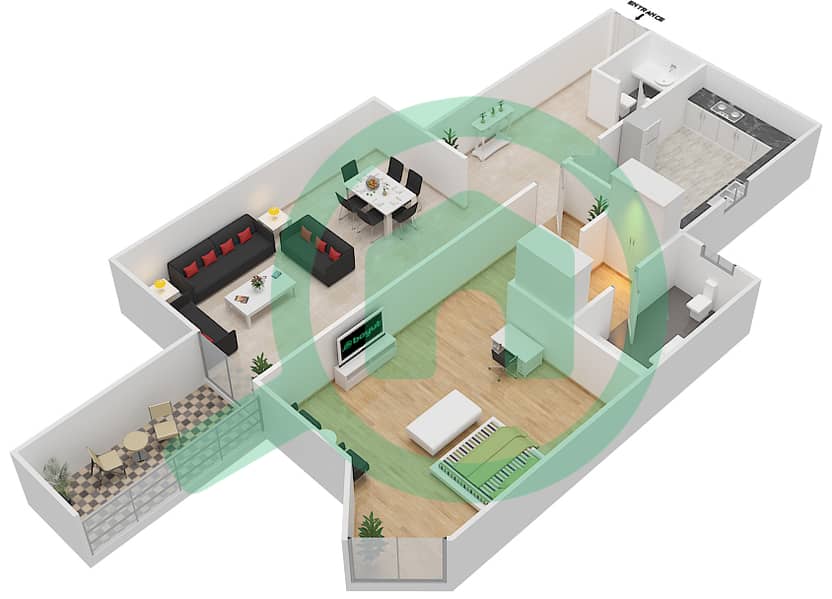 المخططات الطابقية لتصميم الوحدة 1,16 شقة 1 غرفة نوم - برج هورايزون A interactive3D