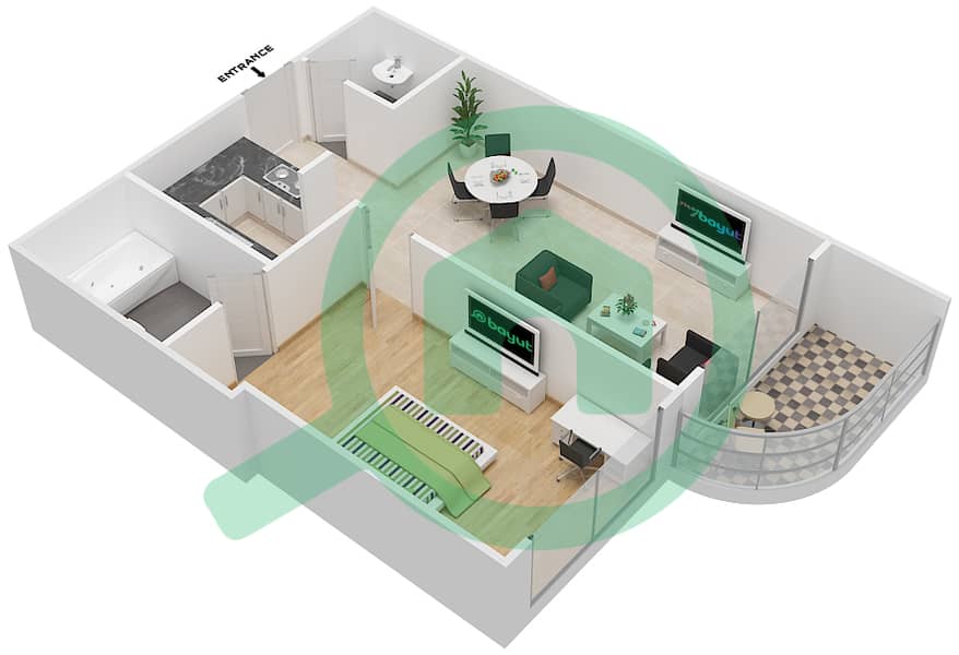 Rose Tower - 1 Bedroom Apartment Type B3 Floor plan interactive3D