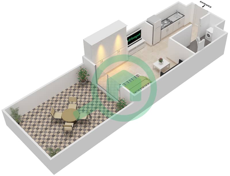 المخططات الطابقية لتصميم النموذج 1 شقة 1 غرفة نوم - بيلا روز interactive3D