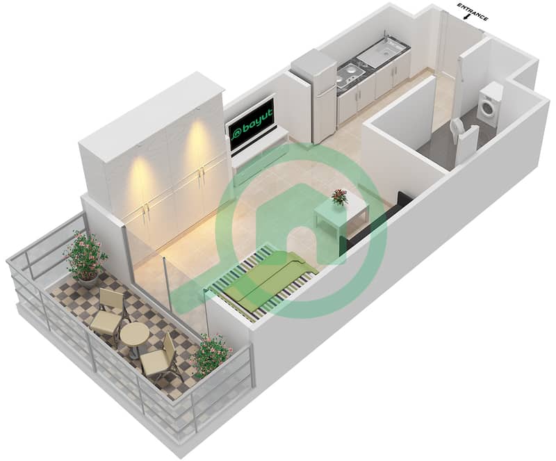 المخططات الطابقية لتصميم النموذج 4 شقة 1 غرفة نوم - بيلا روز interactive3D
