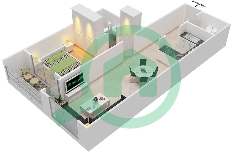 المخططات الطابقية لتصميم النموذج / الوحدة B/C شقة 1 غرفة نوم - أبراج أحلام جولدكريست interactive3D