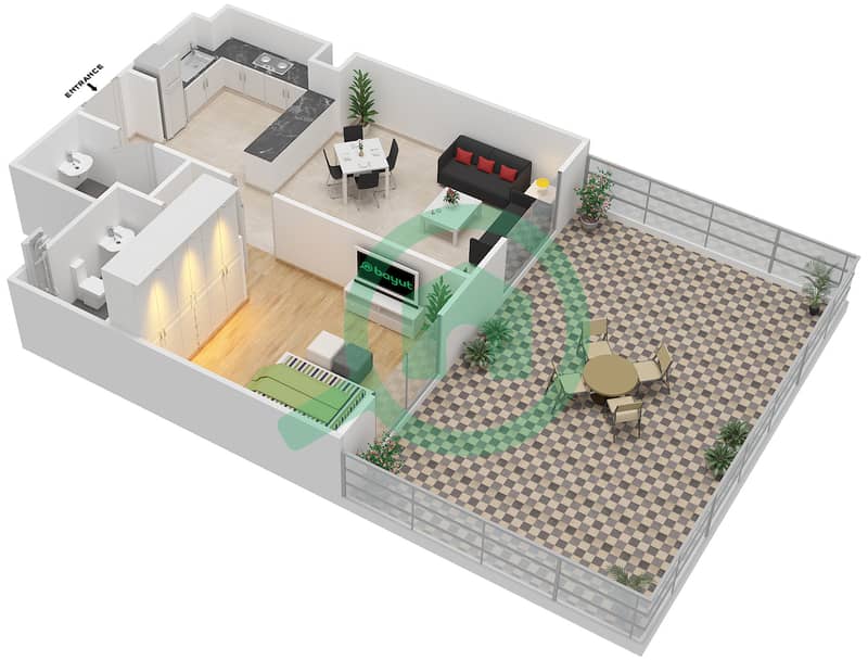 Белла Роуз - Апартамент 1 Спальня планировка Тип 5 interactive3D