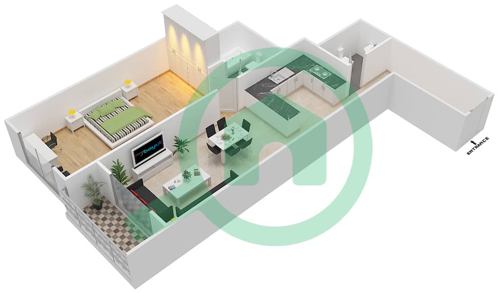 Paradise Lakes B7 - 1 Bedroom Apartment Type C1 Floor plan interactive3D