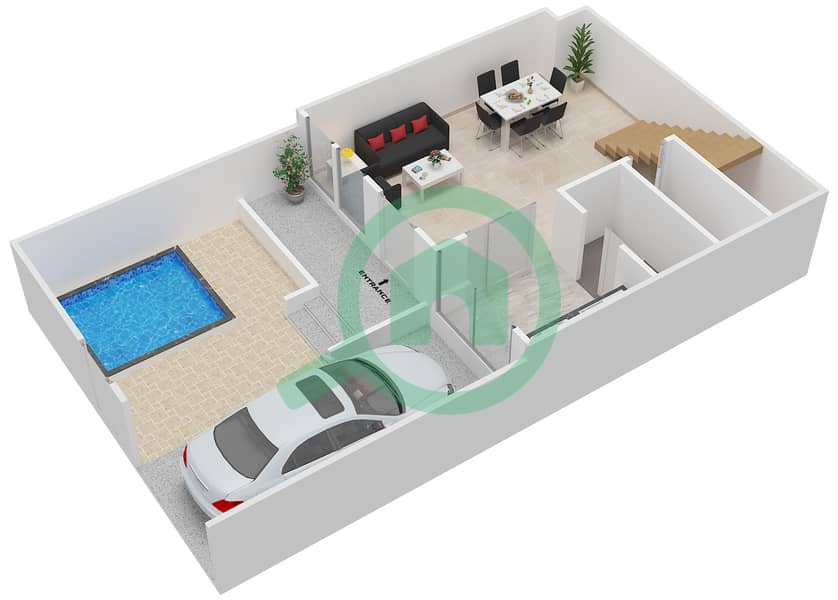 المخططات الطابقية لتصميم النموذج A فیلا 3 غرف نوم - إيريكا Ground Floor interactive3D