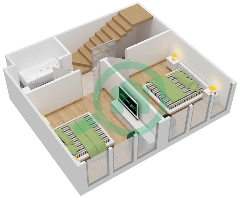 المخططات الطابقية لتصميم النموذج A فیلا 3 غرف نوم - إيريكا First Floor interactive3D