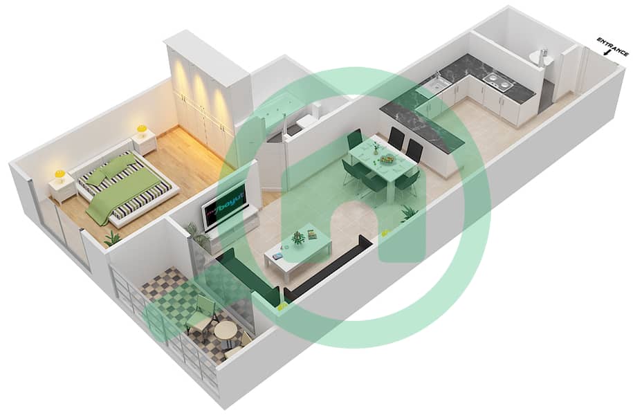 Paradise Lakes B7 - 1 Bedroom Apartment Type C2 Floor plan interactive3D