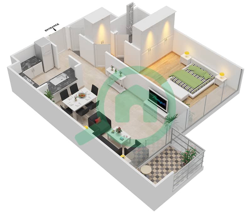 МАГ 230 - Апартамент 1 Спальня планировка Тип A interactive3D
