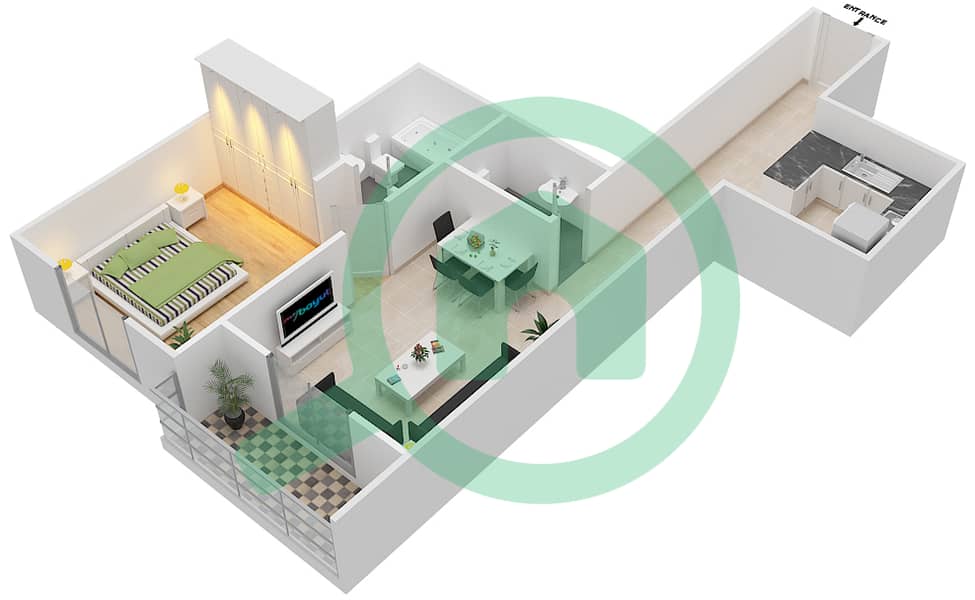 Paradise Lakes B7 - 1 Bedroom Apartment Type C5 Floor plan interactive3D
