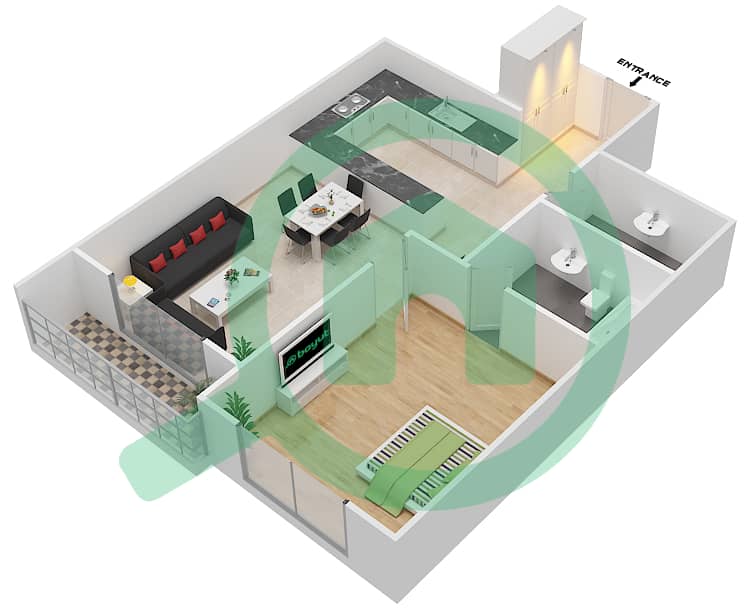 Paradise Lakes B7 - 1 Bedroom Apartment Type C6 Floor plan interactive3D