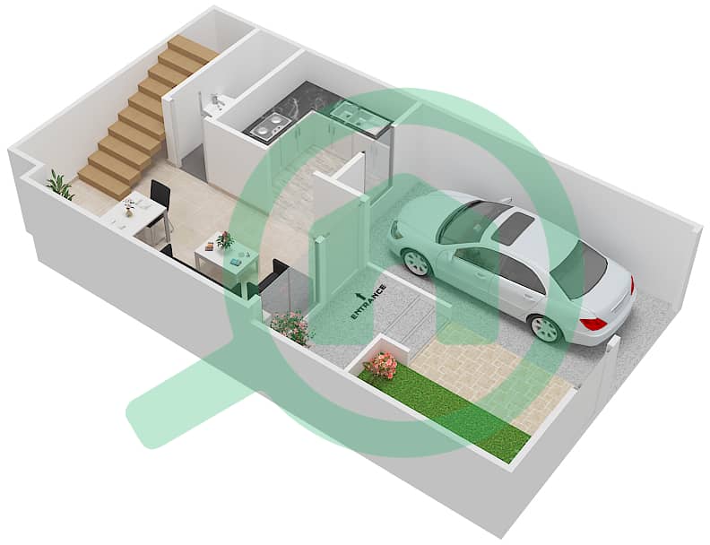 المخططات الطابقية لتصميم النموذج A فیلا 2 غرفة نوم - إيريكا 2V Ground Floor interactive3D