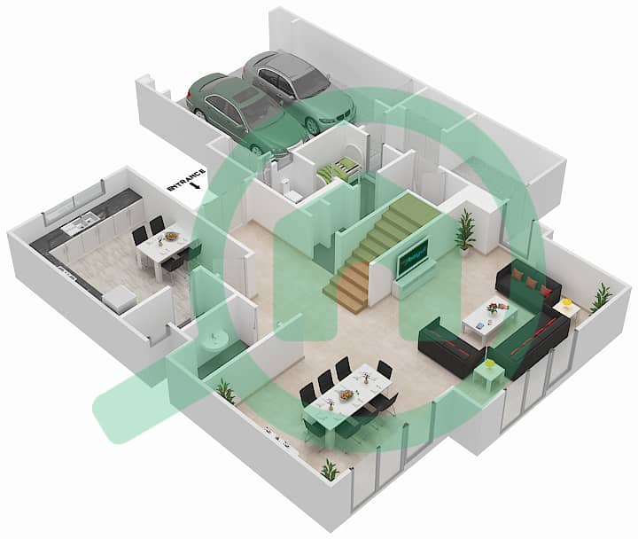 المخططات الطابقية لتصميم النموذج S1 فیلا 3 غرف نوم - فيلا لانتانا 1 interactive3D