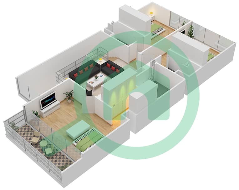 瓦斯尔广场 - 3 卧室联排别墅类型H戶型图 First Floor interactive3D