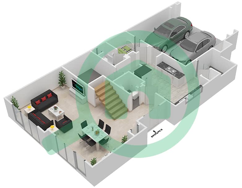 المخططات الطابقية لتصميم النموذج S3 فیلا 3 غرف نوم - فيلا لانتانا 1 interactive3D