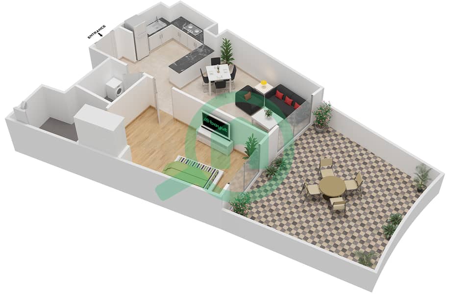 المخططات الطابقية لتصميم النموذج 10 شقة 1 غرفة نوم - بيلا روز interactive3D