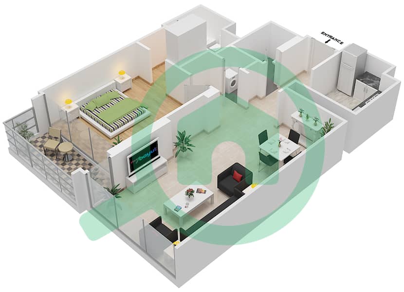 Wasl Square - 1 Bedroom Apartment Type A Floor plan interactive3D