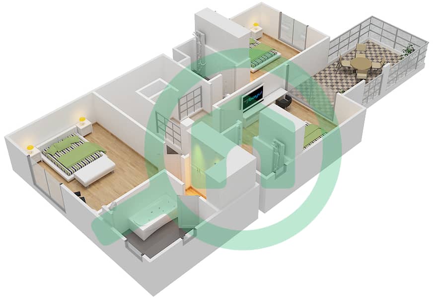 المخططات الطابقية لتصميم النموذج S4 فیلا 3 غرف نوم - فيلا لانتانا 1 interactive3D