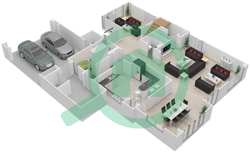 المخططات الطابقية لتصميم النموذج D1 فیلا 4 غرف نوم - فيلا لانتانا 1 interactive3D