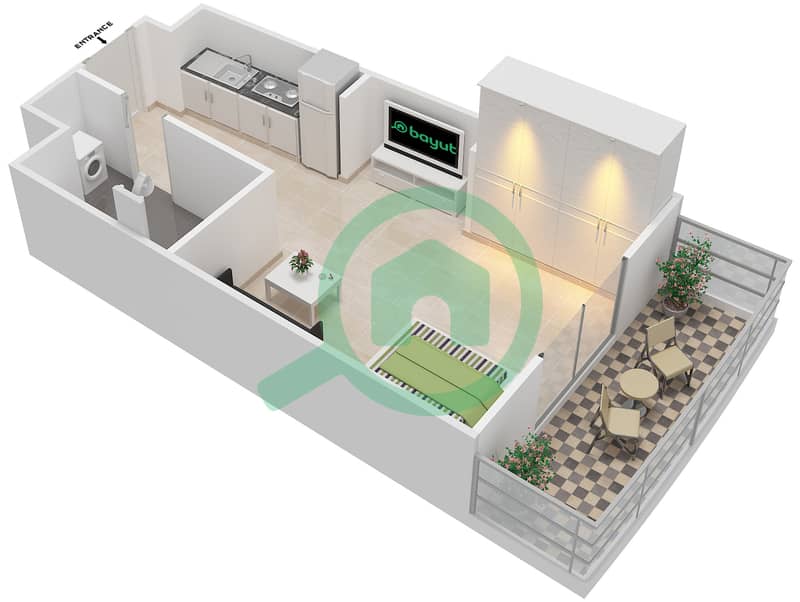 المخططات الطابقية لتصميم النموذج 14 شقة 1 غرفة نوم - بيلا روز interactive3D