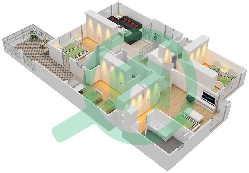 المخططات الطابقية لتصميم النموذج D1 فیلا 4 غرف نوم - فيلا لانتانا 1 interactive3D