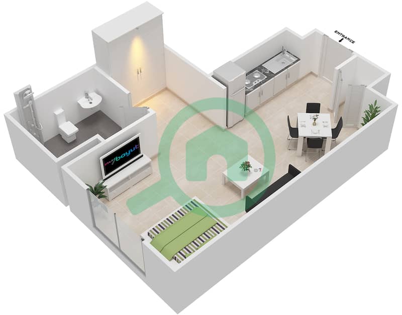 娇艳玫瑰公寓 - 1 卧室公寓类型15戶型图 interactive3D
